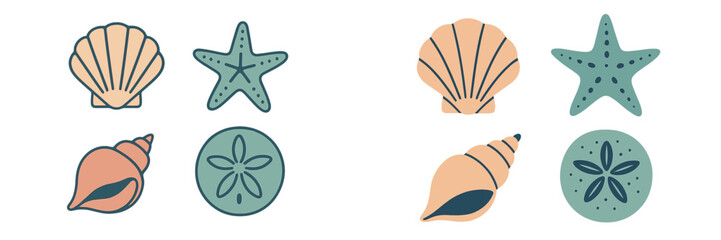 Colorful seaside illustrations of shells and starfish arranged in a creative pattern for a beach-themed design project