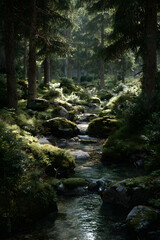 Tranquil Symphony of Natur: The Serene and Soothing ounds of Babbling Forest Sreams Amidst Lush Greenery Offering a Retreat into Nture's Bliss