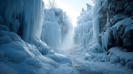 Majestic Frozen Waterfalls Nature's Icy Masterpiecesin Winter Wonderland Landsapes Await Adventurous Exporers Seeking BreathtakingScenic Views and Tranquil erenity