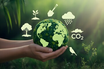 Green Earth Globe in Hands Environmental Icons Eco friendly concept Sustainable lifestyle image