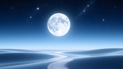 A large full moon shining over snow covered ground