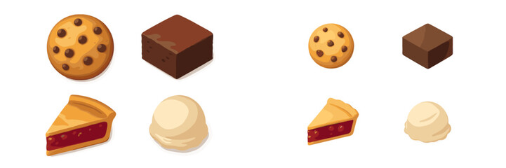 Delicious assortment of cookies, chocolate, pie, and ice cream showcased on a clean background