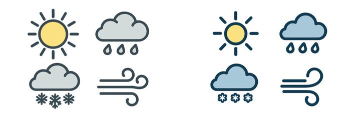 Weather symbols representing sun, rain, snow, and wind in a simple graphical style