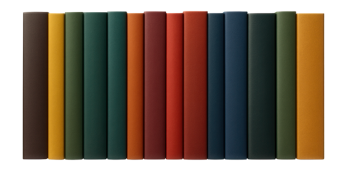 Row of books standing upright.