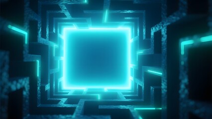 A maze of blue neon lights in an endless tunnel