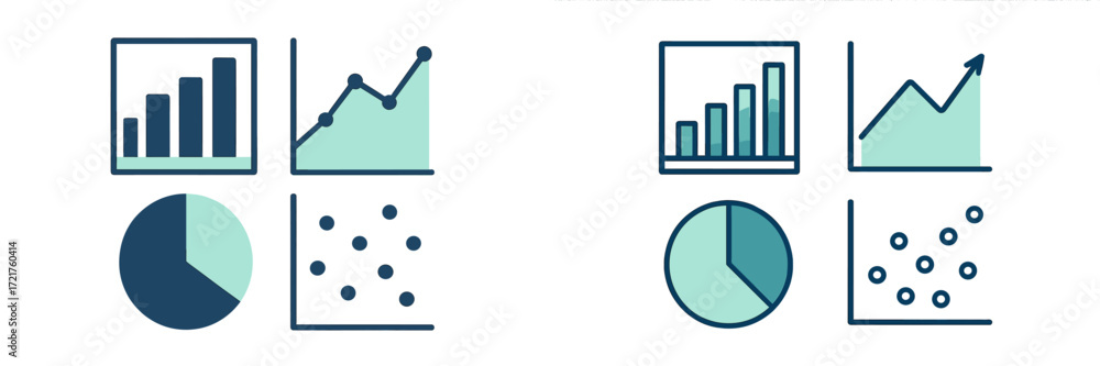 Poster visual representation of data trends and analysis using different graph types and chart designs in a