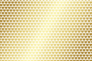 A radiant background pattern of tiny golden hearts, featuring a shiny metallic gradient. This PNG on transparent background is perfect for love-themed designs, social media graphics, and elegant proje