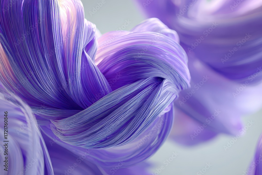 Poster abstract purple and white flowing lines creating a soft, dreamlike background, with delicate curves 