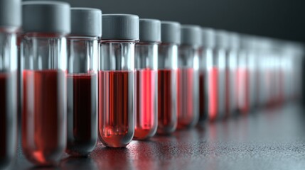 red liquid filled test tubes row