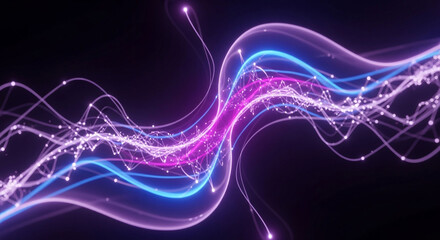 Abstract neon light trails dance and intertwine, creating a mesmerizing display of vibrant colors and dynamic movement