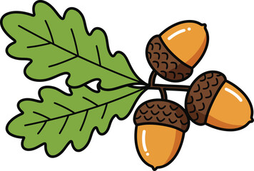Oak acorns and leaf vector illustration scalable eps icon autumn nature element