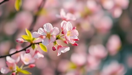 Soft-focus pastel spring blossoms, blurred background, bokeh light effects,  macro,  vibrant