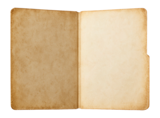 Old faded open empty paper folder, top view.