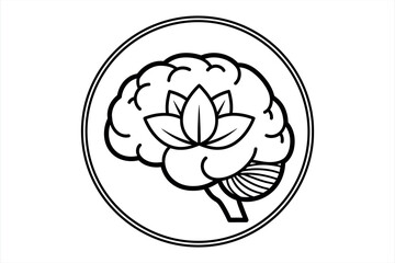 Obraz premium Black and white line art brain with lotus flower inside a circle mind mental health