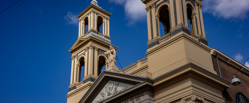 Antonius of Padua or Mozes and Aaron church at Waterlooplein contrasted against a blue sky