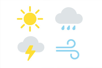 Weather symbols representing sun, rain, thunder, and wind for easy understanding of climate conditions