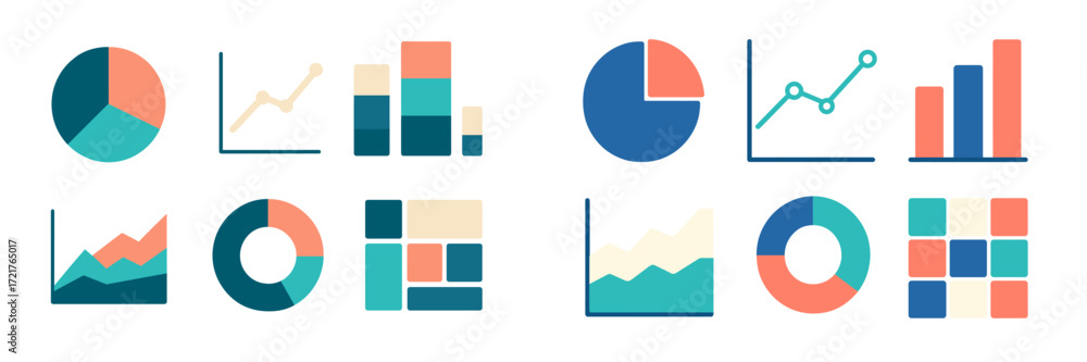 Poster colorful collection of charts and graphs showcasing data visualization techniques for effective pres