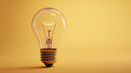 The illuminated light bulb on a bright yellow background.