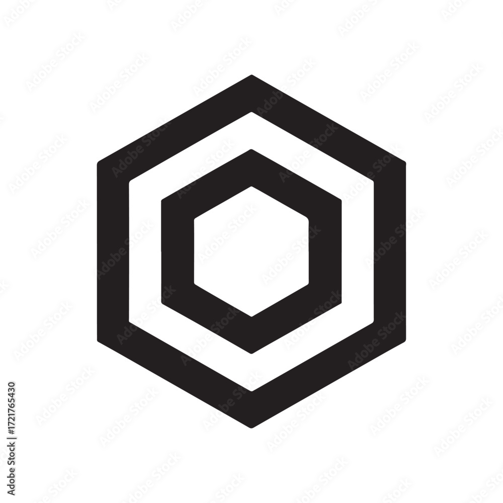 Poster bold geometrical design featuring concentric hexagons creates a visually striking and abstract compo