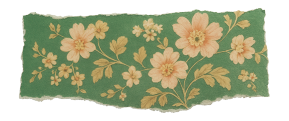 Torn vintage green paper strip with floral print.