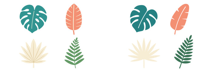 Colorful leaf illustrations showcasing tropical plant designs for creative projects and decor