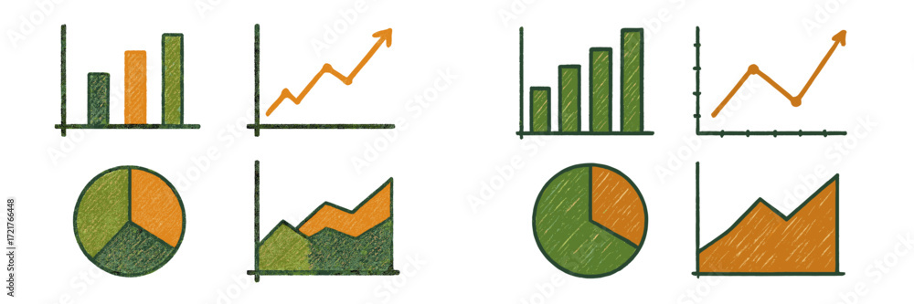 Poster trendy illustrated charts and graphs showcasing data analysis and growth patterns in a simple design
