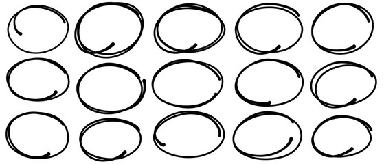 Circle frame set. Black highlighter circle on white background. Brush highlight text circles deign.