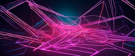 Neon lines intertwining over dark polygonal background.created with the help of artificial intelligence.