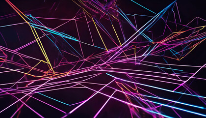 Neon lines intertwining over dark polygonal background.created with the help of artificial intelligence.
