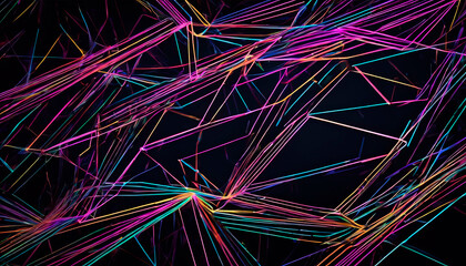 Neon lines intertwining over dark polygonal background.created with the help of artificial intelligence.