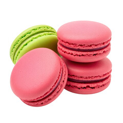 Obraz premium Delightful Macarons Stacked with Precision A Tempting Tower of Pink and Green Confections on a Neutral Backdrop Perfect for Culinary and Sweet Treat Designs