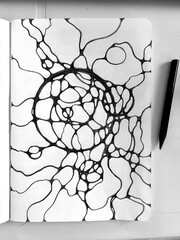 Neurographic style concept abstract traditional art illustration, circle, lines, markers and pencils