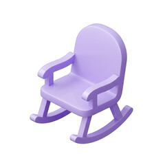 A charming, minimalist 3D rendered purple rocking chair, perfect for nurseries or modern home decor, stands invitingly on a clean white background.