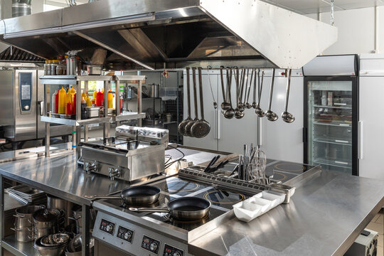Professional kitchen in restaurant. Modern equipment and devices. Empty kitchen
