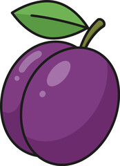 Scalable vector illustration of a ripe purple plum with green leaf for graphic design