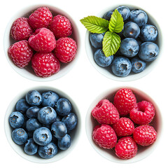 Set of blueberries and raspberries in a bowl