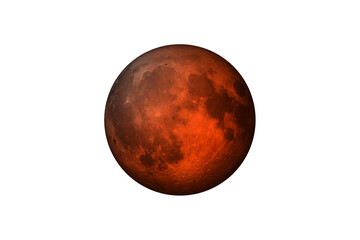 Blood moon during a total lunar eclipse on white background, cut out. This image elements furnished by NASA.