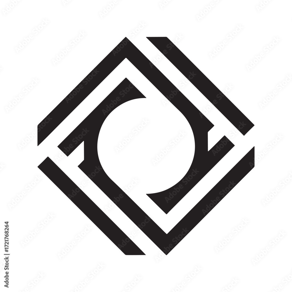 Poster abstract geometric shape featuring a central white circle and surrounding black rectangular forms cr
