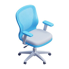 A vibrant blue and light grey ergonomic office chair, rendered in a clean isometric illustration, ideal for modern office or home environments.