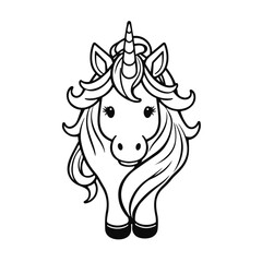 Cute cartoon unicorn illustration, magical fantasy animal, children's character drawings, fairytale pony design, colorful children's unicorn drawing