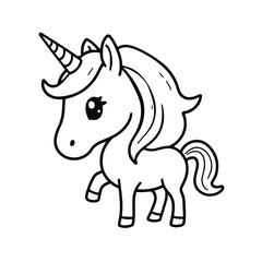 Cute cartoon unicorn illustration, magical fantasy animal, children's character drawings, fairytale pony design, colorful children's unicorn drawing