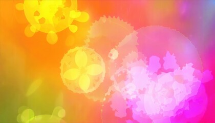 vibrant rainbow bokeh light burst with soft glowing circles blending orange yellow and magenta tones for dreamy wallpaper or banner