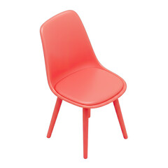 This minimalist 3D render showcases a vibrant coral chair, featuring a sleek design and comfortable padded seat, isolated for versatile creative projects.