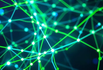 Abstract green blue digital network connection background with glowing lines and nodes,  big data,  illustration