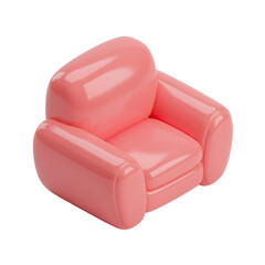An adorable and modern 3D rendered pink armchair, designed with smooth, rounded edges, offering a comfortable and stylish seating option isolated on white.