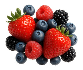 Assorted fresh berries on white background.