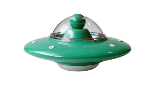 Flying Saucer: An alien vessel, with futuristic design, and its eye-catching appearance, an inviting design of the world beyond imagination, offering a glimpse into the world of the unknown.