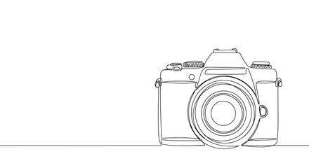 Minimalist line drawing of a camera on a simple background  