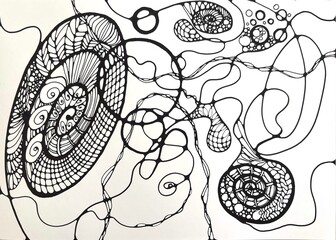 Neurographic style concept abstract traditional art illustration, circle, lines, markers and pencils