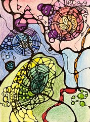 Neurographic style concept abstract traditional art illustration, circle, lines, markers and pencils